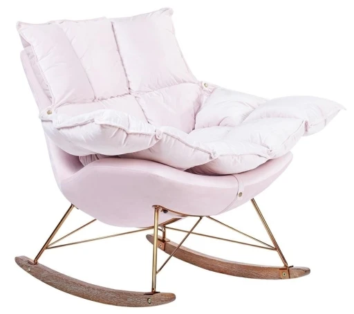 Fotel bujany SWING VELVET jasny róż - welur, podstawa miedziana, drewno dębowe