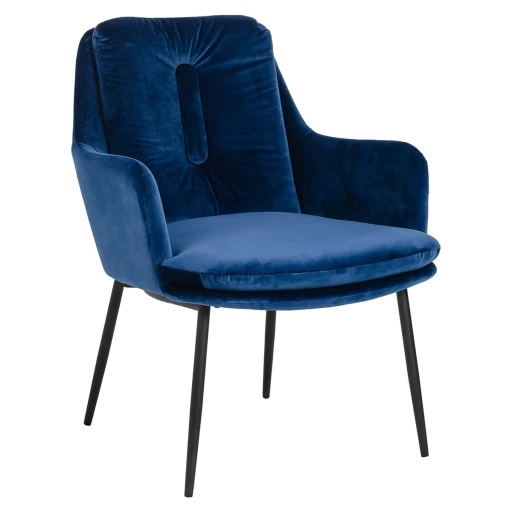 Fotel GRANT LOUNGE granatowy - welur, podstawa czarno-złota