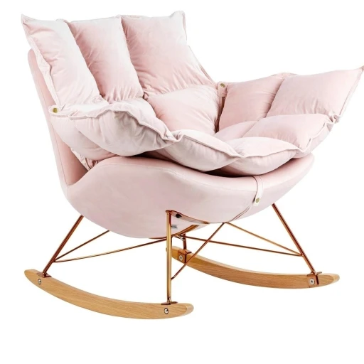 Fotel bujany SWING VELVET jasny róż - welur, podstawa miedziana, drewno bukowe