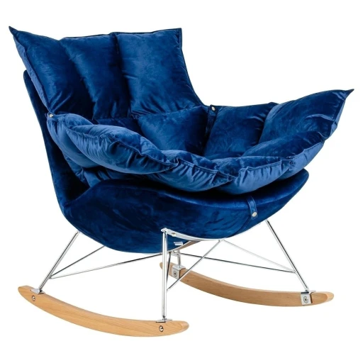 Fotel bujany SWING VELVET ciemny niebieski - welur, stal chromowana, drewno bukowe