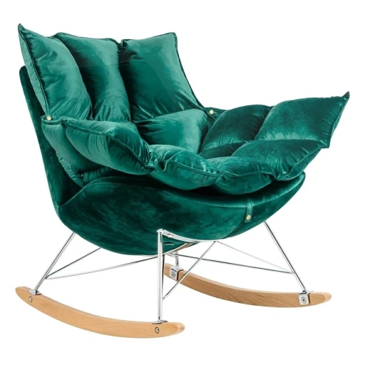 Fotel bujany SWING VELVET ciemny zielony - welur, stal chromowana, drewno bukowe